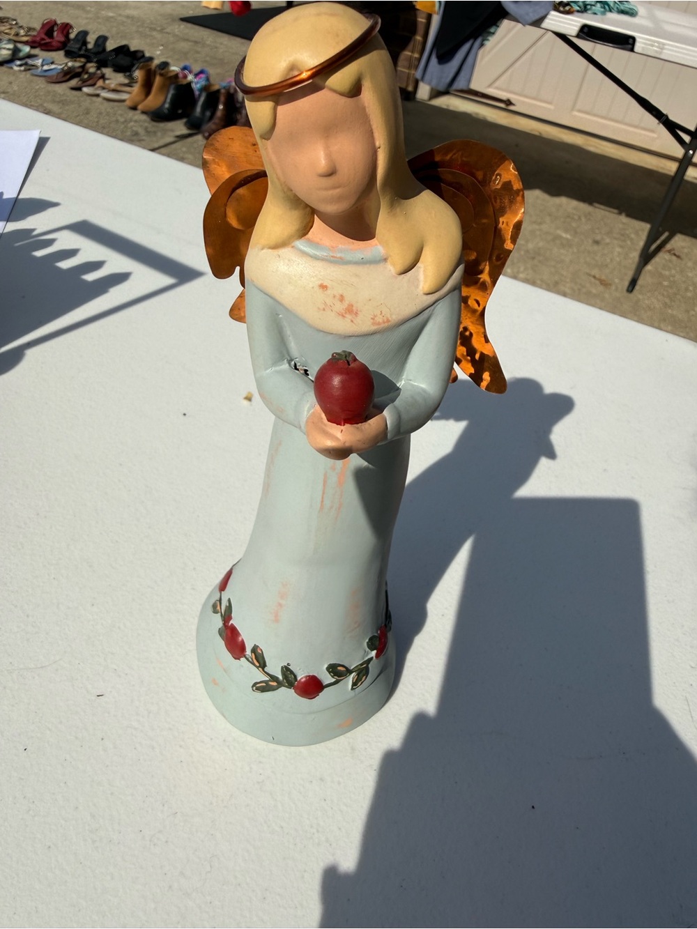 Handheld Apple Angel Sculpture in Light Blue and Gold